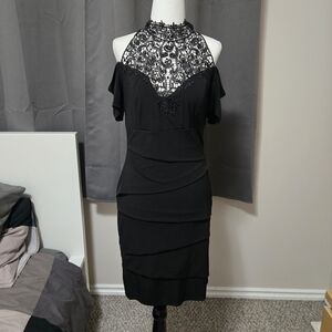Le Chateau black lacey detail midi dress.